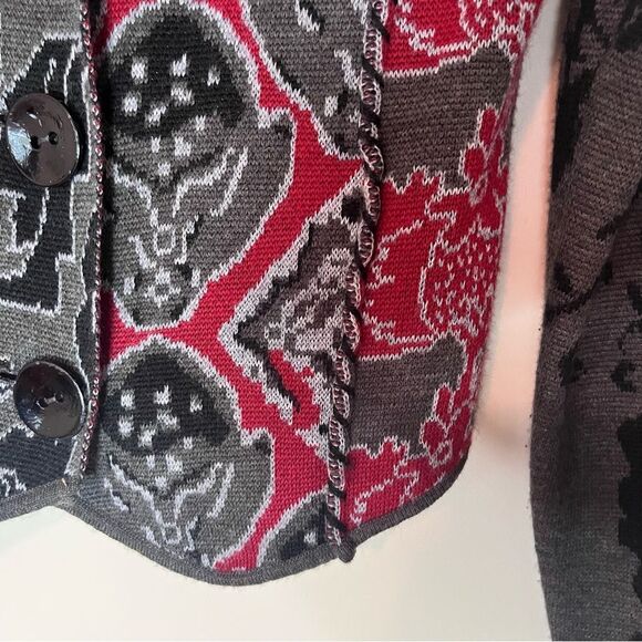 Coldwater Creek Cardigan Sweater Floral Knit Wool Gray Red Black XS - Picture 6 of 9